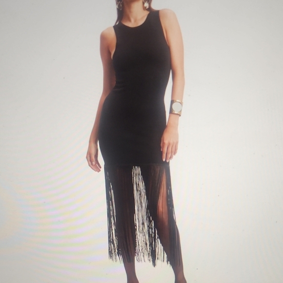 Bardot Black Fringe Midi Dress - Picture 1 of 8